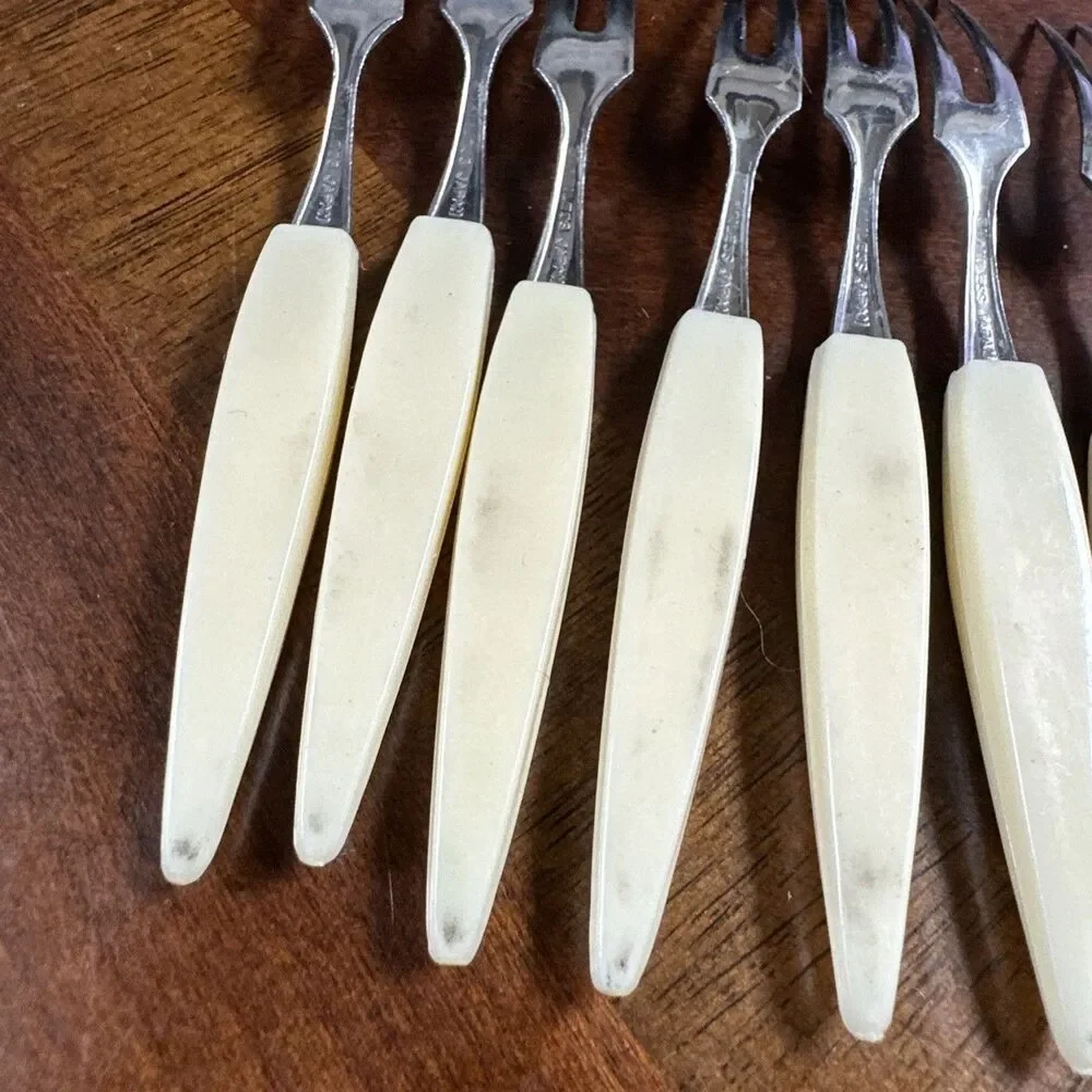 Vintage Mini Fork Stainless Steel With Decorative Handles Set Of 12 Appetizers